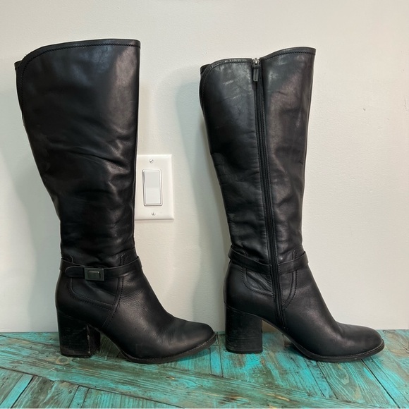 Franco Sarto Black Leather Heeled Knee High Boots Size 9.5M - Picture 2 of 16